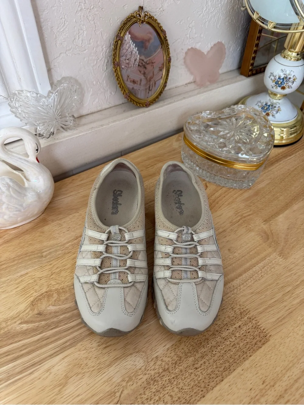 Skechers Y2K Sporty Ballet Flats Beige Mesh Slip On Sneakers Size 7